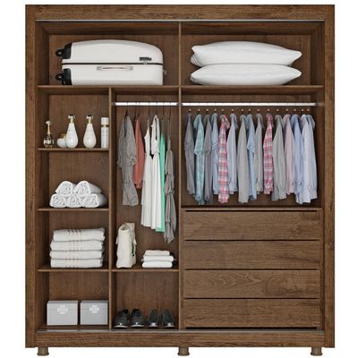 Guarda Roupa Solteiro Hamburgo 180cm 2 Portas 4 Gavetas e Espelho Mademarques Brauna/Off White/Brauna