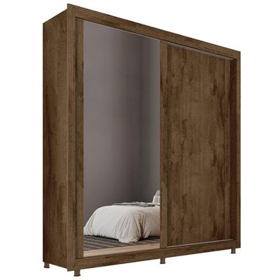 Guarda Roupa Solteiro Hamburgo 180cm 2 Portas 4 Gavetas e Espelho Mademarques Brauna/Off White/Brauna