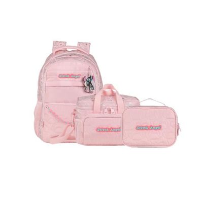 Kit Mochila + Lancheira + Estojo Escolar Stitch & Angel