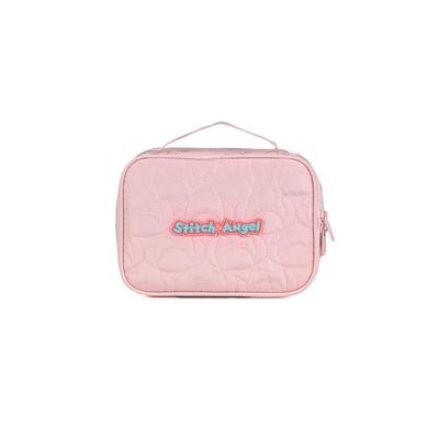 Kit Mochila de 4 rodinhas + Lancheira Térmica Feminina Stitch & Angel Rosa Claro