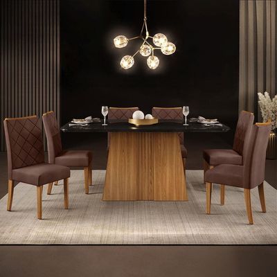 Mesa de Jantar Raquel Plus com 6 Cadeiras DJ Móveis Moca/Ginger