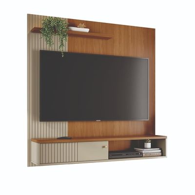 Painel Suspenso para TV Aurora 160cm Ripado Porta Deslizante Madetec Cumaru/Opala