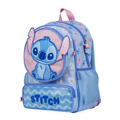 Kit Mochila Escolar e Lancheira Térmica Infantil Feminina Stitch Baby Azul Clara