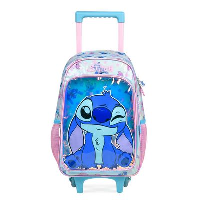 Kit Mochila de Rodinha  e Lancheira Térmica Infantil Feminina Stitch Azul