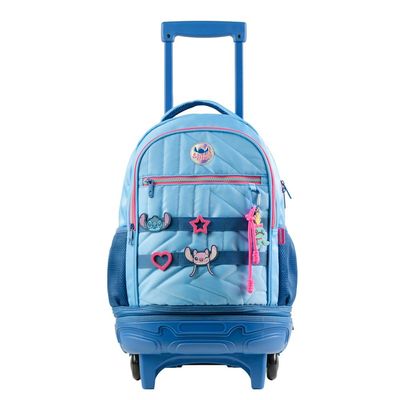 Kit Mochila de Rodinhas + Lancheira Térmica Feminina Stitch Star Azul