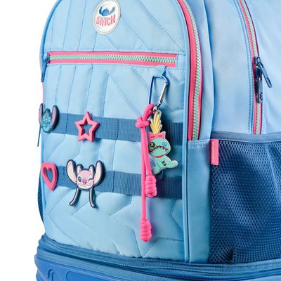 Kit Mochila de Rodinhas + Lancheira Térmica Feminina Stitch Star Azul
