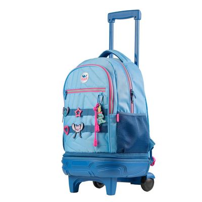 Kit Mochila de Rodinhas + Lancheira Térmica Feminina Stitch Star Azul