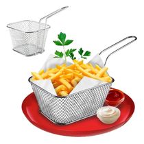 Mini Cesto Frituras Inox Batata Frita Rústica Frango Servir Porções Aperitivos Churros Multiuso Mesa Lanchonete Restaura