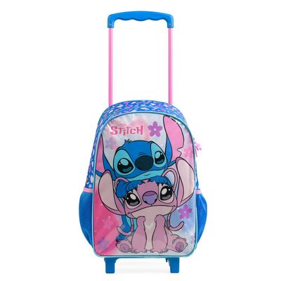 Kit Mochila de Rodinha e Lancheira Térmica Infantil Feminina Stitch Azul