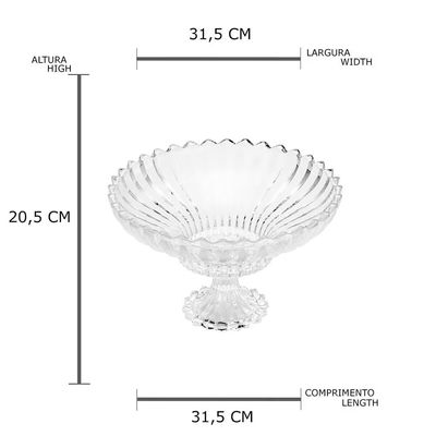 Centro de Mesa com Pé de Cristal Geneva Design Imponente Wolff Transparente