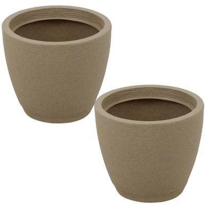 Kit 2 Vasos com Prato Granito Areia 24cm Tramontina Floreira de Mesa Flores Folhagens