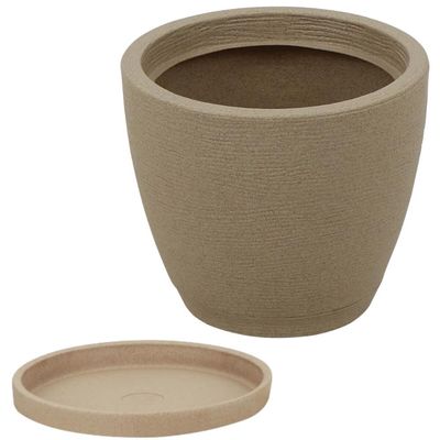 Kit 2 Vasos com Prato Granito Areia 24cm Tramontina Floreira de Mesa Flores Folhagens