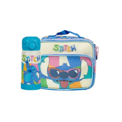 Kit Lancheira Térmica Feminina + Garrafa Térmica 350ml Stitch Azul