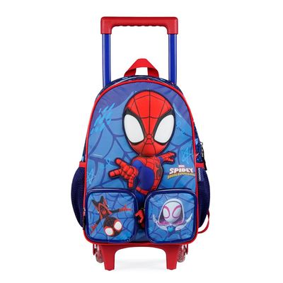 Kit Mochila de Rodinha e Lancheira Térmica Infantil Masculina Spidey Baby 3D Azul Escuro