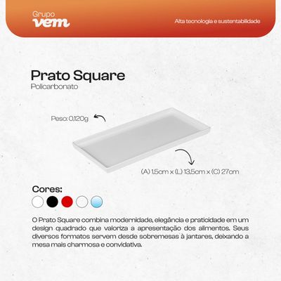 Prato Square Retangular 13,5x27 Branco em Policarbonato