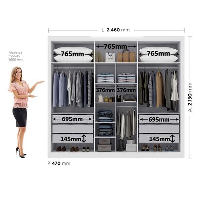 Guarda-Roupa 6 Portas 6 Gavetas Maxel, MDP, Cannes Branco