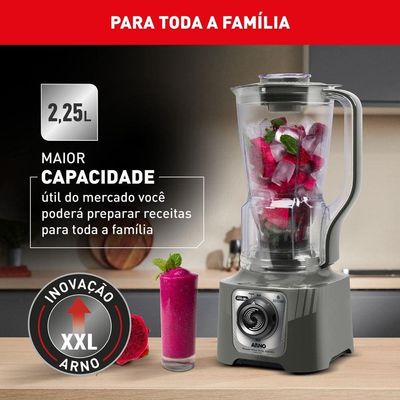 Liquidificador Power Max XXL LN87 2200W Jarra 2,25L 6 Laminas Powelix Arno Cinza / 110V