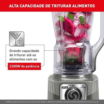 Liquidificador Power Max XXL LN87 2200W Jarra 2,25L 6 Laminas Powelix Arno Cinza / 110V