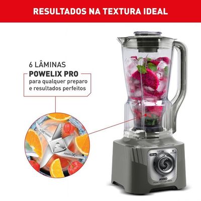Liquidificador Power Max XXL LN87 2200W Jarra 2,25L 6 Laminas Powelix Arno Cinza / 110V