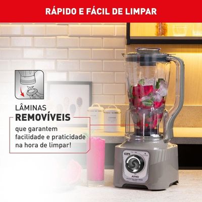 Liquidificador Power Max XXL LN87 2200W Jarra 2,25L 6 Laminas Powelix Arno Cinza / 110V