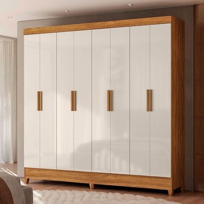 Guarda Roupa Marajo Grande Quarto Casal 8 Portas 2 Gavetas Freijo Com Off White