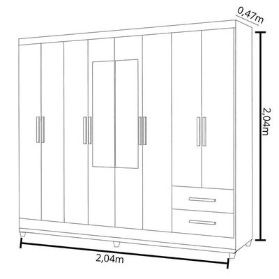 Guarda Roupa Marajo Grande Quarto Casal 8 Portas 2 Gavetas Freijo Com Off White
