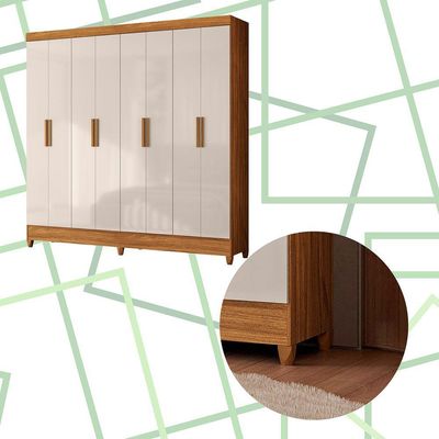 Guarda Roupa Marajo Grande Quarto Casal 8 Portas 2 Gavetas Freijo Com Off White