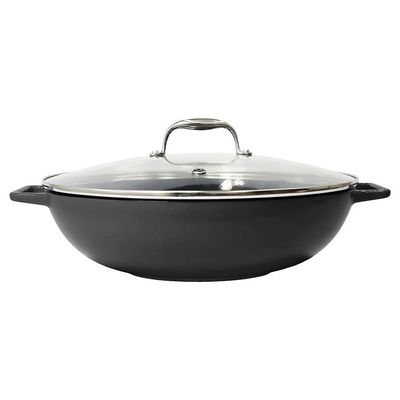 Panela Wok de Ferro Fundido Esmaltado Oxford Aroma Cinza 35cm para Indução