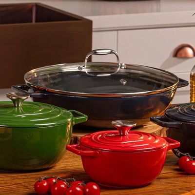 Panela Wok de Ferro Fundido Esmaltado Oxford Aroma Cinza 35cm para Indução