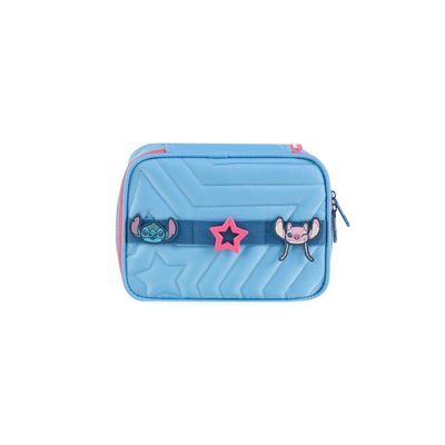 Kit Mochila Escolar + Lancheira Térmica + Estojo Feminino Stitch Star Azul