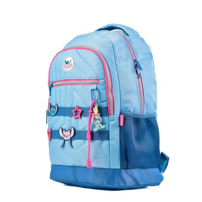 Kit Mochila Escolar + Lancheira Térmica + Estojo Feminino Stitch Star Azul