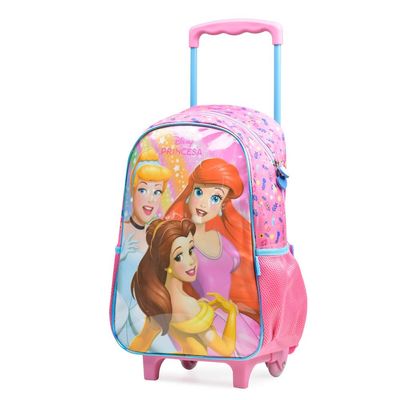Kit Mochila de Rodinha e Lancheira Térmica Infantil Feminina Princesas Rosa