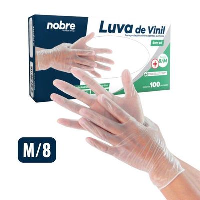 Caixa Com 100 Luvas Vinil S- Pó M Nobre Ca 41265 P- Químicos E Saúde Transparente
