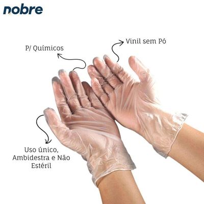 Caixa Com 100 Luvas Vinil S- Pó M Nobre Ca 41265 P- Químicos E Saúde Transparente