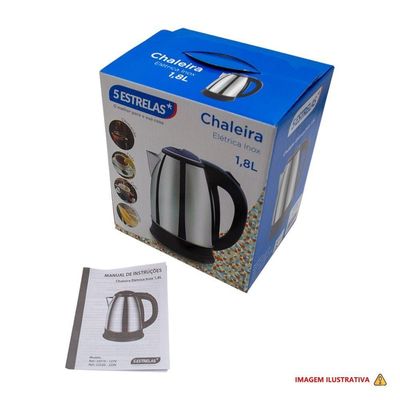 Chaleira Elétrica 1,8L Em Inox Preta 220V 1500w Rápida Fervura
