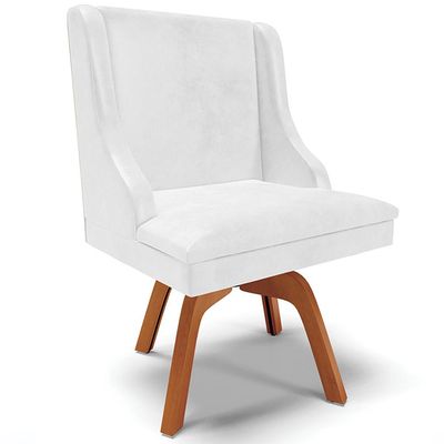 Cadeira Decorativa Sala de Jantar Base Giratória de Madeira Firenze PU Branco Brilho/Natural G19 - Gran Belo