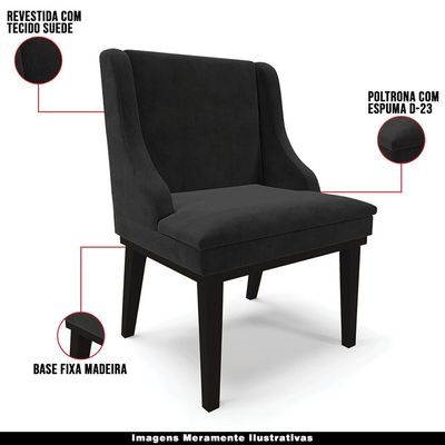 Cadeira Decorativa Sala de Jantar Base Fixa de Madeira Firenze Suede Preto G19 - Gran Belo