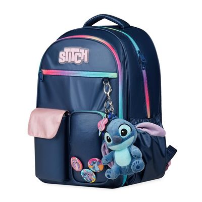 Kit Mochila Escolar, Lancheira Térmica  e Estojo Box Feminino Grande Stitch Azul