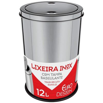 Lixeira Euro Design com Tampa Basculante Inox 12L Inox