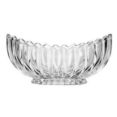 Centro de Mesa de Cristal Geneva Oval Lapidado Design Sofisticado Wolff Transparente