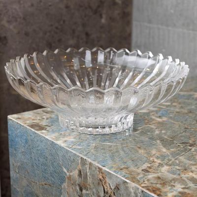 Centro de Mesa de Cristal Geneva Redondo Lapidado Design Sofisticado Wolff Transparente