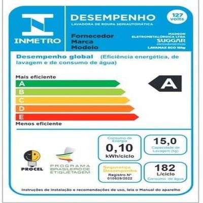 Lavadora Lavamax Eco 15kg 6 Programas de Lavagem Suggar Branco / 110V