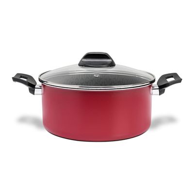 Caçarola Anis Pro-Flon Antiaderente 4,3L 24cm Tampa de Vidro Brinox Vermelho