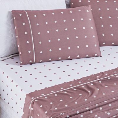 Jogo De Cama Lençol 200 Fios Petit Poá Queen 04 Peças - Rose