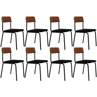 Kit 08 Cadeiras Estofada Para Sala De Jantar Sense Preto C01 Linho Preto Courino Caramelo - Lyam Decor