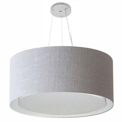 Lustre Pendente Cilíndrico Duplo Vivare Md-4303 Cúpula Em Tecido 70x30cm - Bivolt Rustico-cinza 127/220v