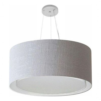 Lustre Pendente Cilíndrico Duplo Vivare Md-4303 Cúpula Em Tecido 70x30cm - Bivolt Rustico-cinza 127/220v