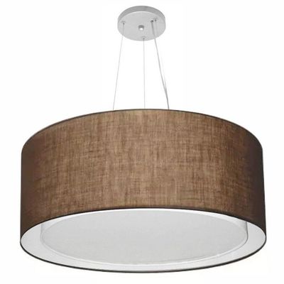 Lustre Pendente Cilíndrico Duplo Md-4303 Cúpula Em Tecido 70x30cm Café - Bivolt