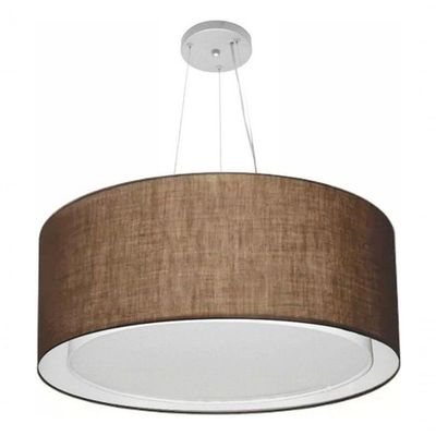 Lustre Pendente Cilíndrico Duplo Md-4303 Cúpula Em Tecido 70x30cm Café - Bivolt