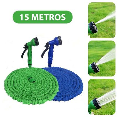 Mangueira Jardim Expansível 15 Metros Resistente Jatos D água Verde